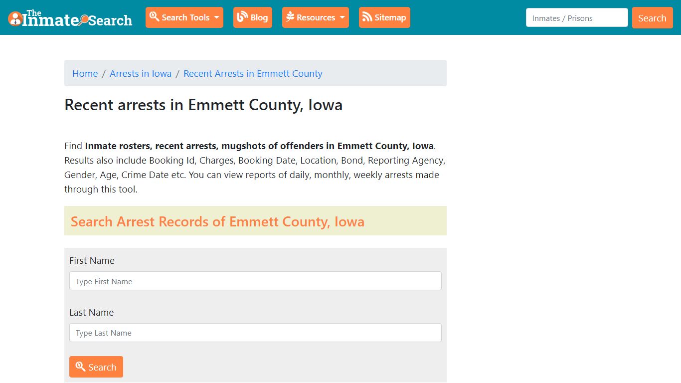Recent arrests in Emmett County, Iowa - theinmatesearch.net